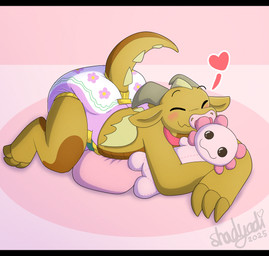 ageplay ambiguous_gender brown_body brown_scales claws clean_diaper clothed clothing collar diaper feral floral_print heart_symbol horn object_in_mouth pacifier pacifier_in_mouth plushie roleplay scales simple_background solo tail wearing_diaper wings shadyadi mythology wings_of_fire cobble_(cobble5) dragon mudwing_(wof) mythological_creature mythological_scalie scalie digital_media_(artwork) hi_res intersex_(lore)