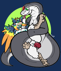 2_penises 3_toes 4_fingers animal_genitalia animal_penis anthro apode beak big_breasts blue_body blue_feathers blush bodily_fluids breasts chest_tuft clitoris coiling cum cum_drip cum_in_vagina cum_inside cum_on_penis diphallism double_penetration double_vaginal dripping duo eyes_closed feathers feet female female_penetrated fingers forehead_gem gem genital_fluids genitals green_body green_eyes green_feathers grey_body grey_scales hemipenes horizontal_diphallism legless male male/female male_penetrating male_penetrating_female multi_genitalia multi_penis multicolored_body multicolored_feathers multicolored_scales non-mammal_breasts open_mouth orange_body orange_feathers orange_spots penetration penile penile_penetration penis penis_in_vagina pupils raised_arm scales serpentine sex simple_background slit_pupils snake_hood spots spread_legs spreading toes tongue tongue_out tuft vaginal vaginal_penetration white_body white_feathers white_scales yellow_body yellow_feathers trout_(artist) nayeli avian bird draconcopode naga reptile scalie snake 2020 aliasing alpha_channel digital_media_(artwork) hi_res signature