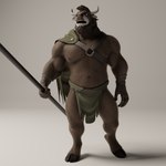 anthro beard brown_body brown_fur facial_hair fur horn male muscular muscular_male nipples pecs tail buruthebull buru_(buruthebull) bovid bovine mammal 1:1 3d_(artwork) absurd_res digital_media_(artwork) hi_res