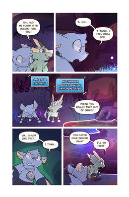 ambiguous_gender black_body black_fur blue_body blue_fur bodily_fluids brown_eyes chest_tuft dialogue digitigrade duo ears_back feral fur glowing grass green_body green_fur head_tuft inner_ear_fluff jewelry looking_at_another necklace open_mouth open_smile pivoted_ears plant quadruped smile speech_bubble surprised sweat tail tail_tuft talking_to_another text tuft water worried wristband yellow_body yellow_eyes yellow_fur wooled nintendo pokemon pokemon_mystery_dungeon spike_chunsoft malachi_(wooled) sable_(wooled) electrike generation_3_pokemon generation_4_pokemon pokemon_(species) shinx comic english_text hi_res