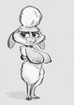 areola big_areola big_breasts breasts female freckled_breasts freckles fur hooves jewelry necklace nipples solo unimpressed wool_(fur) bluedouble disney zootopia dawn_bellwether bovid caprine mammal sheep hi_res monochrome