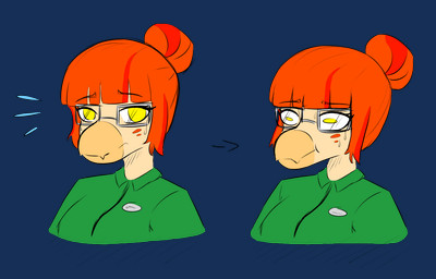 anthro bodily_fluids clothing eyelashes eyewear female glasses green_jumpsuit hair hair_bun jumpsuit looking_at_viewer multicolored_hair orange_hair rectangular_glasses red_hair scales short_hair simple_background snout solo sweat sweatdrop tan_body tan_scales transparent_background two_tone_hair yellow_eyes ratherdevious cavemanon_studios snoot_game kaitlyn_(snoot_game) dinosaur dromaeosaurid microraptor prehistoric_species reptile saurischian scalie theropod 2025 alpha_channel bust_portrait digital_drawing_(artwork) digital_media_(artwork) portrait
