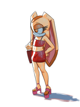 anthro clothed clothing eyebrows eyelashes female footwear high_heels long_ears midriff navel platform_footwear platform_heels purse purse_over_shoulder shadow shoes simple_background solo white_background young young_anthro young_female kranson sega sonic_the_hedgehog_(series) cream_the_rabbit lagomorph leporid mammal rabbit 3:4 digital_media_(artwork) hi_res