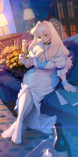 4_fingers 4_toes anthro barefoot biped breasts buckteeth claws cleavage clothed clothing dress drunk feet female finger_claws fingers floppy_ears front_view furniture hair holding_glass holding_object long_ears looking_at_viewer on_sofa paws plantigrade sitting sitting_on_sofa smile sofa solo substance_intoxication teeth toe_claws toes yellow_eyes aruurara sophia_(aruurara) lagomorph leporid mammal rabbit 2025 absurd_res digital_drawing_(artwork) digital_media_(artwork) hi_res