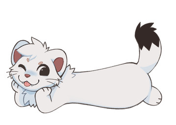 3_fingers 3_toes ambiguous_gender black_body black_eyes black_fur blep cheek_tuft chest_tuft circle_eyebrows cute_fangs dipstick_tail eyebrows facial_tuft fangs feet feral fingers fur head_tuft lounging lying markings neck_tuft on_front one_eye_closed semi-anthro simple_background smile solo tail tail_markings teeth toes tongue tongue_out tuft whiskers white_background white_body white_fur wink feve mammal mustelid musteline stoat true_musteline weasel 2026