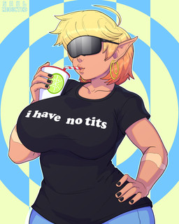 5_fingers beverage big_breasts breasts clothed clothing colored_nails ear_piercing ear_ring eyewear female fingers hair hand_on_hip humanoid_pointy_ears multicolored_hair nails not_furry piercing pointy_ears ring_piercing scar shirt short_hair solo sunglasses text text_on_clothing text_on_shirt text_on_topwear topwear two_tone_hair souladdicted viviana_(souladdicted) cyclops humanoid 2019 4:5 absurd_res digital_media_(artwork) english_text hi_res