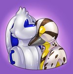 anthro cuddling duo faceless featureless_face handles_on_shoulders latex leaning male male/male nuzzling rindeadsong animate_inanimate avian bird icterid lagomorph leporid living_latex mammal meadowlark oscine passerine rabbit western_meadowlark