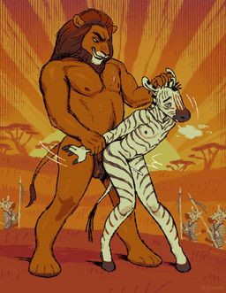 ambiguous_gender ambiguous_penetration andromorph andromorph/male andromorph_penetrated animal_genitalia animal_penis anthro anthro_on_anthro anthro_penetrated anthro_penetrating anthro_penetrating_anthro arm_grab balls being_watched biped bodily_fluids breath brown_body brown_fur chest_scar cum cum_inside darkened_balls darkened_genitalia darkened_penis detailed_background dominant dominant_anthro dominant_male duo_focus embarrassed equine_genitalia equine_penis exhibitionism from_behind_position fur genital_fluids genitals grin group guard half-closed_eyes hand_on_head holding_object holding_weapon hooves intersex intersex/male intersex_penetrated interspecies larger_anthro larger_dom larger_male larger_pred leaning lion_mane looking_at_another male male_penetrating male_penetrating_andromorph male_penetrating_intersex mane markings mastectomy_scar melee_weapon motion_lines multicolored_body multicolored_fur muscular muscular_anthro muscular_male narrowed_eyes nipples nude nude_andromorph nude_anthro nude_male obscured_penetration outside penetration penile penile_penetration penis polearm predator/prey predator_penetrating_prey scar sex shocked size_difference skinny smaller_andromorph smaller_anthro smaller_intersex smaller_penetrated smile spear standing standing_sex striped_body striped_fur striped_markings stripes submissive submissive_andromorph submissive_anthro submissive_intersex sunset tail visibly_trans weapon jojoekaki background_character equid equine felid lion mammal pantherine zebra digital_media_(artwork) hi_res orange_theme story story_in_description warm_colors trans_(lore) trans_man_(lore)