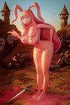 2:3 3d_(artwork) absurd_res animal_humanoid barefoot big_breasts breast_grab breasts butt butt_grab casual_nudity curvy_figure digital_media_(artwork) feet female goo_creature goo_humanoid hair hand_on_breast hand_on_butt heart_eyes heart_symbol hevexy hi_res hourglass_figure humanoid hybrid lagomorph lagomorph_humanoid leaning leaning_forward leporid_humanoid looking_at_viewer mammal mammal_humanoid melee_weapon melona nude outside pink_hair presenting queen's_blade rabbit_ears rabbit_humanoid slime solo standing sword thick_thighs weapon