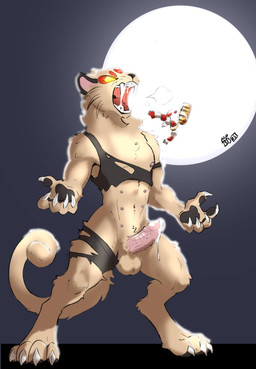 anthro balls barbed_humanoid_penis bodily_fluids claws clothing cum digitigrade erection fangs fangs_bared full_moon fur genital_fluids genitals glowing glowing_eyes humanoid_genitalia humanoid_penis hybrid_genitalia hybrid_penis male moon multi_nipple nipples pawpads penile_spines penis solo tail teeth toe_claws torn_clothing transformation yellow_eyes bedtime_buck nintendo pokemon felid feline generation_1_pokemon mammal persian_(pokemon) pokemon_(species) werecreature werefelid werefeline 2025 digital_media_(artwork) hi_res