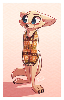 anthro barefoot biped blue_eyes blush border bottomless cheek_tuft claws clothed clothing clothing_pull covering covering_crotch covering_self facial_tuft feet female pattern_background shirt shirt_pull shy simple_background smile solo standing sweater toe_claws topwear topwear_pull tuft white_border fuel_(artist) disney zootopia skye_(zootopia) arctic_fox canid canine fox mammal true_fox 2018 hi_res