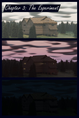 cabin cloud day evening forest night not_furry plant sky star title_card tree flailingfornication 2:3 3d_(artwork) absurd_res comic digital_media_(artwork) hi_res