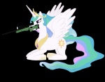 cutie_mark feathered_wings feathers female feral gun holding_gun holding_object holding_ranged_weapon holding_weapon horn l96 princess quadruped ranged_weapon rifle royalty simple_background sniper_rifle solo tail text transparent_background weapon white_body white_feathers wings farvei friendship_is_magic hasbro my_little_pony mythology princess_celestia_(mlp) equid equine mammal mythological_creature mythological_equine winged_unicorn alpha_channel