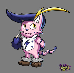 3_toes anthro arms_bent blue_hair blue_markings blue_nose blue_stripes blue_tail_tip brown_feet cheek_tuft claws closed_smile dipstick_tail facial_tuft fangs featureless_crotch feet freckled_face freckles fur grey_background hair hand_behind_back light lightning_bolt_(marking) lightning_bolt_marking long_claws long_tail male male_anthro markings medium_hair mouth_closed multicolored_body multicolored_fur nude_anthro nude_male paws pink_body pink_fur pink_tail simple_background smile solo stripes tail tail_markings tan_claws teeth text title toes tuft whisker_spots white_body white_eyes white_fur yellow_eyes inkarat_mittongtare grimmlins_tale bootabby felid grimmlin mammal 2022 absurd_res colored digital_drawing_(artwork) digital_media_(artwork) english_description english_text full-length_portrait hi_res lighting official_art portrait shaded