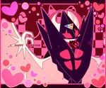 abstract_background ambiguous_gender anthro blush candy chocolate dessert fangs food food_in_mouth heart_symbol holiday_message holidays looking_at_viewer object_in_mouth solo teeth text wings prizma730 nintendo pokemon valentine's_day dawn_wings_necrozma generation_7_pokemon humanoid legendary_pokemon necrozma pokemon_(species) shiny_pokemon 2025 english_text hi_res