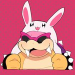 anthro bracelet bunny_hood clothing dotted_background eyewear hat headgear headwear jewelry male pattern_background sharp_teeth shell simple_background solo spiked_bracelet spiked_shell spikes spikes_(anatomy) sunglasses teeth zeso mario_bros nintendo koopaling roy_koopa koopa scalie 1:1 hi_res