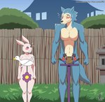 anthro biped blush breasts convenient_censorship countershade_face countershade_fur countershade_neck countershade_torso countershading duo embarrassed eyebrows female fingers fur male public public_nudity tail denlusty beastars the_simpsons haru_(beastars) legoshi_(beastars) canid canine canis lagomorph leporid mammal rabbit wolf absurd_res hi_res