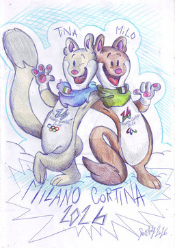 3_toes 4_fingers amputated_leg amputee anthro brown_body brown_fur brown_tail disability duo feet female fingers fur grey_body grey_fur grey_tail italian_flag male missing_leg missing_limb one_eye_closed open_mouth pawpads standing tail toes tongue wink darkaudi1728 milano_cortina_2026 olympics paralympics winter_olympics milo_(milano_cortina_2026) tina_(milano_cortina_2026) mammal mustelid musteline stoat true_musteline weasel 2026 signature traditional_media_(artwork)