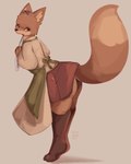 anthro apron barefoot brown_body brown_fur cheek_tuft clothed clothing dipstick_tail facial_tuft feet female flower fur leg_markings markings plant simple_background socks_(marking) solo tail tail_markings tiptoes tuft whiskers conditional_dnp tohupo kitsuki_(tohupo) canid canine fox mammal 2024 absurd_res dated digital_media_(artwork) hi_res signature