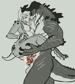 2_penises anal anal_penetration animal_genitalia animal_penis anthro anthro_on_anthro anthro_penetrated anthro_penetrating anthro_penetrating_anthro areola assimilation balls big_balls big_penis biped blush bodily_fluids breasts butt carrying_another carrying_partner claws clothed clothed/nude clothed_female clothing cum cum_in_ass cum_in_vagina cum_inflation cum_inside cumshot double_penetration drooling duo ejaculation erection eyebrows eyelashes fangs female female_anthro female_penetrated from_front_position genital_fluids genitals hair hemipenes horn human_penetrated inflation larger_male male male/female male_anthro male_penetrating male_penetrating_female multi_genitalia multi_penis nipples nude nude_male open_mouth orgasm paired_penetration penetration penile penile_penetration penis penis_in_ass penis_in_vagina saliva sex simple_background size_difference smaller_female smaller_penetrated stand_and_carry_position standing standing_sex sweat teeth teratophilia thick_thighs toe_claws tongue tongue_out torn_clothing transformation transformation_through_sex vaginal vaginal_penetration reccand fallout microsoft deathclaw human mammal monster scalie 2019 absurd_res digital_media_(artwork) hi_res monochrome