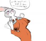 2016 anthro blush canid canine cunnilingus dialogue disney duo english_text female fox fur gokhan16 hi_res interspecies judy_hopps lagomorph leporid male male/female mammal nick_wilde oral orange_body orange_fur predator/prey purple_eyes rabbit red_fox sex simple_background size_difference text true_fox vaginal zootopia