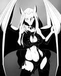 anthro bell bell_collar big_breasts breasts cat_lingerie cleavage cleavage_cutout clothed clothing collar cutout female hair legwear lingerie navel panties solo stockings underwear wide_hips wings hardtones disney gargoyles maggie_reed_(gargoyles) felid mammal mutate_(gargoyles) 2016 4:5 black_and_white digital_media_(artwork) monochrome