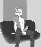 abs anthro athletic balls biceps bodily_fluids bodily_fluids_drip bodily_fluids_on_penis bottomwear clothed clothed_anthro clothed_male clothing erection fur furniture genital_fluids genitals grey_body grey_fur hair humanoid_genitalia humanoid_penis inner_ear_fluff looking_at_viewer looking_down male markings muscular muscular_anthro muscular_male on_sofa open_clothing open_shirt open_topwear pants pecs penis precum shirt simple_background sitting sitting_on_sofa snout sofa solo spots spotted_body topwear tuft unbuttoned unbuttoned_shirt unzipped unzipped_pants white_body white_fur zipper effedupspecimen felid feline lynx mammal digital_media_(artwork) hi_res