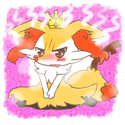 3_fingers 3_toes ambiguous_anthro ambiguous_gender anthro arm_tuft biped black_body blush blush_lines blush_stickers blushing_profusely border cheek_tuft chest_tuft crown dipstick_tail facial_tuft feet fingers front_view fur headgear hip_tuft inner_ear_fluff looking_at_viewer markings melting multicolored_body multicolored_fur nude_ambiguous nude_anthro object_in_tail open_mouth orange_body orange_fur orange_inner_ear_fluff orange_nose orange_tail_tip pointy_ears prick_ears red_eyes shoulder_tuft simple_background sitting solo stick stick_in_tail tail tail_markings tapering_snout toes tuft two_tone_tail wariza white_background white_body white_border white_fur yellow_body yellow_fur yellow_tail annyui0611 nintendo pokemon braixen canid generation_6_pokemon mammal pokemon_(species) 1:1 2021 colored digital_drawing_(artwork) digital_media_(artwork) full-length_portrait hi_res japanese_description portrait translated_description