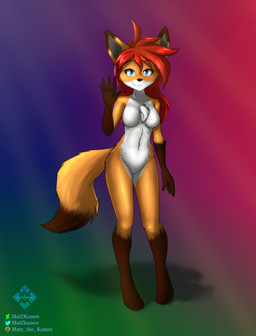 anthro blue_eyes female fur gesture hair hand_gesture orange_body orange_fur red_hair simple_background solo standing matz_the_kames sara_aria canid canine fox mammal absurd_res hi_res