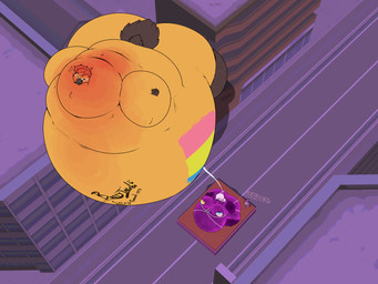 anthro belly big_breasts big_butt blueberry_inflation breasts butt expansion female inflation overweight parade pride shortstack size_difference spherical_inflation bushybrows avian bird demon imp lagomorph mammal 4:3 absurd_res hi_res