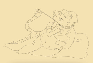 anthro blood blush blush_lines bodily_fluids breasts clothed clothing collar duo female female/female kalakscion_hunger_tyrant(mtg) leash leash_pull licking lying overweight scratch_mark scratching skimpy spiked_collar spikes teeth_showing tongue ygra_eater_of_all(mtg) marshi_kitty hasbro magic:_the_gathering wizards_of_the_coast crocodile crocodilian felid mammal pantherine reptile scalie black_and_yellow hi_res monochrome sketch