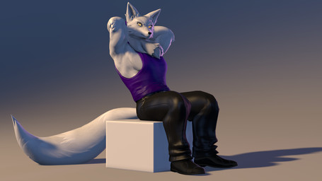 anthro black_bottomwear black_clothing black_footwear black_pants black_shoes bottomwear chest_tuft clothing cube_(object) fluffy fluffy_chest fluffy_tail footwear fur looking_at_viewer male muscular muscular_anthro muscular_male orange_eyes pants pose purple_clothing purple_shirt purple_topwear shirt shoes simple_background sitting_on_object solo tail tank_top topwear tuft white_body white_fur white_tail thevestige petruz_(modeler) kian_(thevestige) wolf_(petruz) canid canine canis mammal wolf 16:9 3d_(artwork) digital_media_(artwork) hi_res pinup source_filmmaker_(artwork) widescreen
