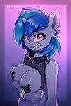 anthro arm_under_breasts fangs female horn nipple_tape pasties saliva_on_face solo tape teeth felixf friendship_is_magic hasbro my_little_pony mythology vinyl_scratch_(mlp) equid equine horse mammal mythological_creature mythological_equine pony unicorn absurd_res hi_res