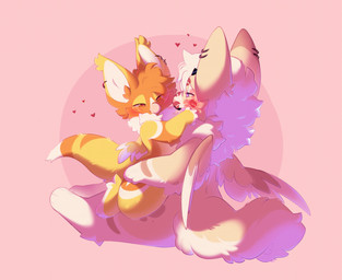 anthro beak blush duo ear_piercing eye_contact feathered_wings feathers female fluffy hair half-closed_eyes hand_on_face hand_on_leg kiss_mark_on_face looking_at_another male male/female narrowed_eyes nude piercing short_hair simple_background sitting sitting_on_another size_difference tail wings shiones teacup_gryphon 2024 colored digital_drawing_(artwork) digital_media_(artwork) hi_res shaded