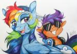 blue_body blue_feathers blue_fur duo feathered_wings feathers female feral fur hair multicolored_hair rainbow_hair wings dvixie friendship_is_magic hasbro my_little_pony mythology rainbow_dash_(mlp) scootaloo_(mlp) equid equine mammal mythological_creature mythological_equine pegasus 2015