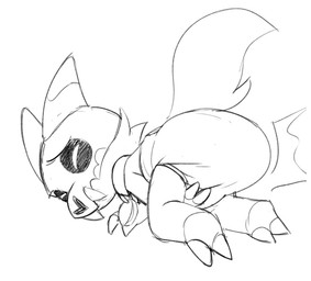 anthro claws diaper fangs feces hand_on_diaper kneeling male pooping soiled_diaper soiling soiling_diaper solo tail teeth touching_diaper unclean_diaper used_diaper using_diaper young toby_tiger disney the_owl_house king_clawthorne canid demon mammal titan_(the_owl_house) hi_res monochrome sketch