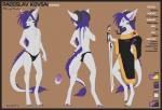 2013 anthro black_border border clothing conditional_dnp costume curled_horn digital_media_(artwork) digitigrade english_text exposure_variation femboy flat_colors fluff-kevlar fur hair horn kleika long_tongue male mammal melee_weapon model_sheet purple_hair radoslav_kovsai robe side_view solo sword text tongue weapon white_body white_fur