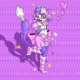 antennae_(anatomy) anthro armwear balls bandage bandage_on_face bandage_on_nose bandaged_tail big_eyes big_feet blush bodily_fluids bottomwear bow_ribbon bulge checkered checkered_background clothed clothing crop_top cute_fangs dress elbow_gloves embarrassed eyelashes fangs feet femboy fluffy genitals gloves green_eyes hair handwear happy heart_background heart_symbol heart_tongue knee_highs legwear long_eyelashes male midriff multicolored_body multicolored_clothing multicolored_dress name_tag neck_ribbon nipples nori_"grapes"_budo_(thornus69) pasties pattern_background penis pink_nipples purple_body raised_leg ribbons shadow shirt short_hair simple_background skimpy skirt slim small_balls small_penis smile solo sparkles sweat sweatdrop teeth tiptoes topwear white_body white_hair thornus69_(artist) alien domestic_cat felid feline felis mammal 1:1 hi_res