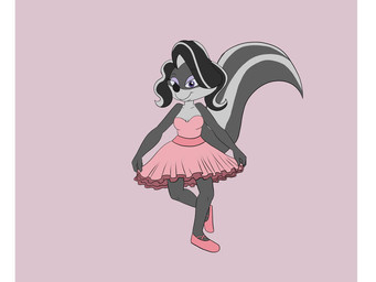 anthro ballerina ballerina_shoes ballet bottomwear clothed clothing curtsey dancewear dancing female leotard pink_clothing skirt solo strapless_clothing strapless_leotard tutu illustr8er91 felicia_muskellini mammal mephitid mustelid musteline skunk