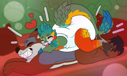 abdl anthro blue_body blue_feathers brown_body brown_fur claws clothed clothing diaper diaper_only eyes_closed feathered_crest feathered_tail feathers fur green_body green_feathers grey_body grey_fur head_crest hug hugging_object hugging_plushie lying male on_front pale_fur plushie red_body red_feathers smile solo stitch_(sewing) tail tongue tongue_out topless wearing_diaper yellow_body yellow_feathers law_azure alexian dinosaur dromaeosaurid feathered_scalie prehistoric_species reptile saurischian scalie theropod velociraptor 5:3 digital_media_(artwork) hi_res