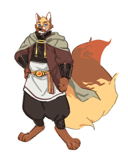 anthro black_bottomwear black_clothing black_pants black_topwear blue_eyes bottomwear brown_body brown_clothing brown_ears brown_fur brown_topwear clothed clothing facial_hair fur glistening glistening_eyes head_tuft looking_at_viewer male mustache narrowed_eyes orange_body orange_fur pants red_body red_fur simple_background solo standing topwear tuft unsigned white_background white_clothing white_topwear yellow_body yellow_fur asnnonaka inicer_(asnnonaka) canid canine mammal 4:5 full-length_portrait hi_res portrait