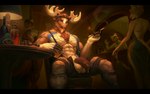 abs anthro antlers balls biceps black_bars bodily_fluids bottomwear clothing deer diffuse_moose facial_hair foreskin genital_fluids genitals glans hi_res horn humanoid_genitalia humanoid_penis kaptain_spicy leaking_precum letterbox male mammal mature_male moose muscular muscular_anthro muscular_male mustache new_world_deer pants partially_retracted_foreskin pecs penis precum serratus torn_bottomwear torn_clothing torn_pants vein veiny_penis