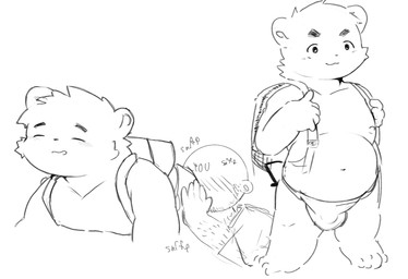 anthro arm_hair backpack backpack_only body_hair bulge butt_sniffing clothed clothing duo genitals hairy happy happy_sex male male/male overweight overweight_male penis sex shota slightly_chubby slightly_chubby_male smile sniffing sniffing_clothes solo underwear underwear_only underwear_sniffing young young_anthro young_male hrsknekoneko bear human mammal hi_res monochrome multiple_images