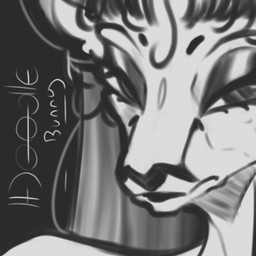anthro black_hair close-up curly_hair eyelashes eyeshadow female hair heart_eyes heart_symbol indifferent lips lipstick looking_at_viewer makeup solo thin_eyebrows doodlebunnyart deer mammal 1:1 hi_res monochrome shaded signature sketch