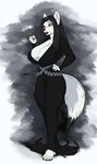 anthro big_breasts black_nails breasts colored_nails female fur huge_breasts lipstick makeup multicolored_eyes multicolored_tail nails slim solo tail white_body white_fur unknown_artist the_addams_family morticia_addams canid canine canis mammal wolf