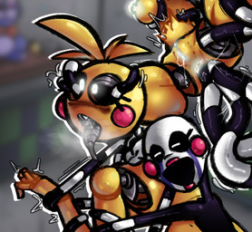 ahegao anal anal_penetration bdsm beakless belly big_breasts bodily_fluids bondage bound breasts bulge bulging_belly cum duo eye_penetration female female/female forced genital_fluids glowing glowing_eyes glowing_nipples heart_eyes heart_symbol hug looking_pleasured machine mindfuck nipples nude penetration rape restrained restraints saliva saliva_string sex tentacle_sex tentacles unusual_penetration yellow_body eviltqf five_nights_at_freddy's five_nights_at_freddy's_2 scottgames marionette_(fnaf) toy_chica_(fnaf) animatronic avian bird chicken galliform humanoid mammal phasianid robot