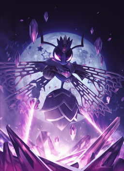 4_wings anniversary antennae_(anatomy) anthro armless arthropod_abdomen clothing crown crystal detailed_background dual_wielding empty_eyes eyeshadow female fire floating_hands full_moon gloves glowing glowing_eyes handwear headgear heart_symbol holding_melee_weapon holding_object holding_sword holding_weapon insect_wings legless looking_at_viewer makeup melee_weapon moon mouthless multi_wing night pink_eyes purple_body purple_eyeshadow solo star sword three-quarter_view weapon wings 5health kirby:_triple_deluxe kirby_(series) nintendo queen_sectonia queen_sectonia_dx arthropod hymenopteran insect wasp 2025 absurd_res digital_drawing_(artwork) digital_media_(artwork) full-length_portrait hi_res japanese_description portrait