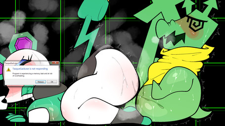 ambiguous_gender anthro blush bodily_fluids bottomless breasts butt clothed clothing eyeshadow female genital_fluids grinding makeup open_mouth orgasm spiral spiral_eyes steam sweat text vaginal_fluids softestpuffss deltarune undertale_(series) envyveekun_(softestpuffss) fan_character mcgack darkner mammal mouse murid murine robot_anthro rodent virovirokun 16:9 english_text hi_res widescreen female_(lore)
