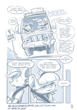 anthro clothed clothing dialogue driving duo female fur hair half-closed_eyes inside_vehicle male male/female medium_truck narrowed_eyes pregnancy_risk profanity sitting smile speech_bubble teeth text truck van vehicle ratcha skye_(ratcha) steve_(ratcha) mammal mouse murid murine rodent blue_and_white comic digital_media_(artwork) english_text hi_res monochrome daughter_(lore) father_(lore) father_and_child_(lore) father_and_daughter_(lore) incest_(lore) parent_(lore) parent_and_child_(lore) parent_and_daughter_(lore)