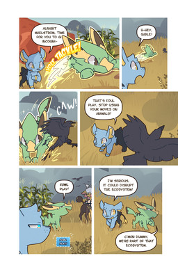 ambiguous_gender beak black_body black_feathers black_fur blue_body blue_eyes blue_fur brown_eyes chest_tuft cloud day dialogue digitigrade electrogenesis feathered_wings feathers feral flying fur glowing glowing_eyes grass green_body green_fur group half-closed_eyes head_tuft inner_ear_fluff jewelry looking_at_another multicolored_eyes narrowed_eyes necklace open_mouth open_smile outside plant quadruped sky smile speech_bubble surprised tail tail_feathers tail_tuft talking_to_another text tuft two_tone_eyes wings yellow_body yellow_eyes yellow_fur wooled nintendo pokemon pokemon_mystery_dungeon spike_chunsoft malachi_(wooled) sable_(wooled) avian bird corvid corvus_(genus) crow electrike generation_2_pokemon generation_3_pokemon generation_4_pokemon girafarig oscine passerine pokemon_(species) shinx comic english_text hi_res